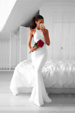Simple Halter White Long Mermaid Backless Prom Dresses,Women Dresses Z0208 - Bohogown