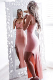 Simple Style Long Pink Spaghetti Straps Open Back Prom Dresses Z0209 - Bohogown