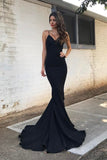 Modest Spaghetti Straps Black Long Mermaid Simple Cheap Prom Dresses Z0212 - Bohogown