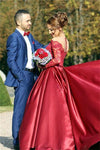 Red Long Sleeves Lace Satin Ball Gowns Prom Dresses,Princess Dresses Z0215 - Bohogown