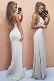 White Mermaid Spaghetti Straps Long Simple Cheap Prom Dresses Z0216 - Bohogown