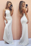 White Mermaid Spaghetti Straps Long Simple Cheap Prom Dresses Z0216 - Bohogown