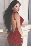 Sparkly Long Mermaid Red lace Beaded Open Back Modest Prom Dresses Z0221 - Bohogown