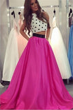 Two Pieces Hot Pink Long A-line Princess Prom Dresses For Teens Z0224 - Bohogown