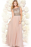 Sparkly Long Beading Chiffon Zipper Back Elegant A-line Pink Prom Dresses Z0225 - Bohogown
