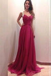 Burgundy Chiffon Long A-line Elegant Simple Cheap Lace Prom Dresses Z0226 - Bohogown