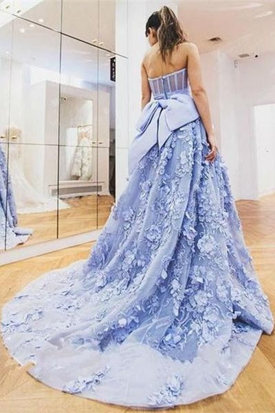 Beautiful Sweetheart Long Ball Gown Blue Applique Princess Prom Dresses Quinceanera Dresses Z0227 - Bohogown