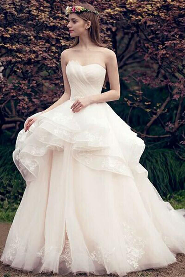 Elegant Ivory Strapless Lace Up Long Ball Gown Wedding Dress – Bohogown