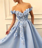 Modest Sky Blue Off The Shoulder Princess Prom Dress Evening Dress