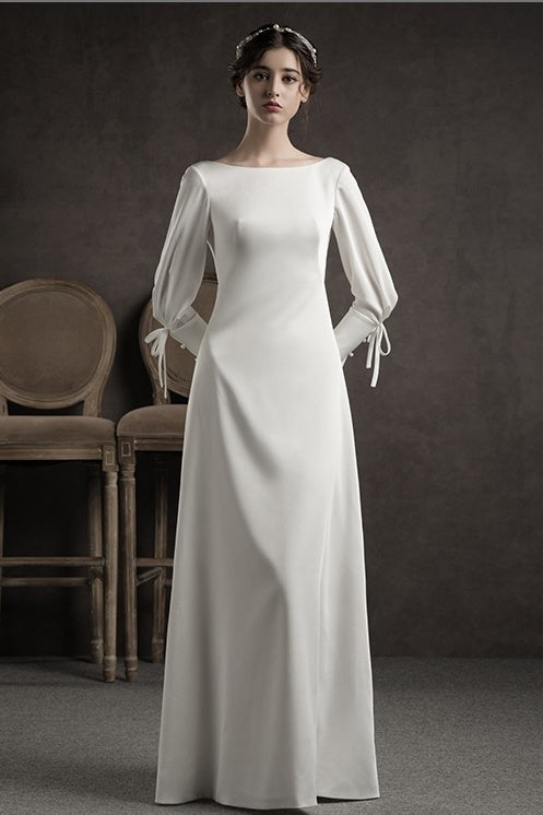 Elegant Simple Ivory Long Open Back Wedding Dress Bridal Dress – Bohogown