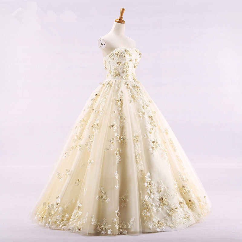 Classy Lace Up Strapless Floor Length Ball Gown Quinceanera Dress ...