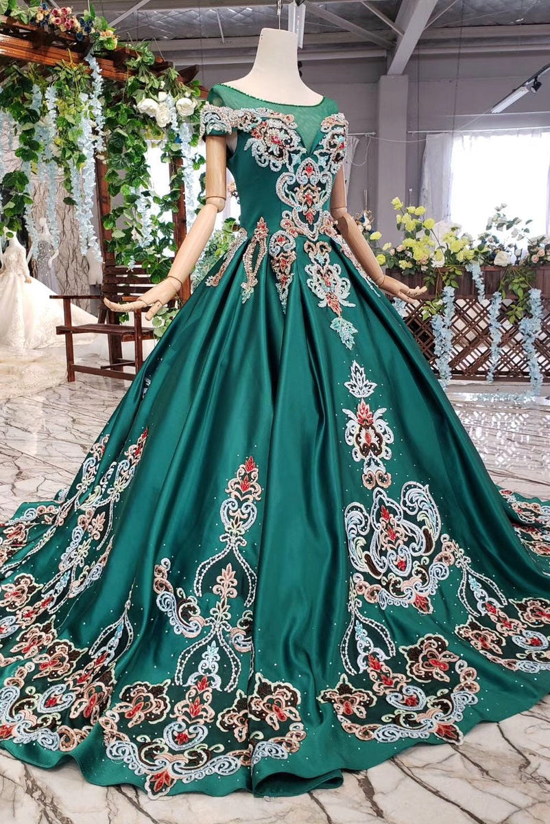 Amazing Cap Sleeves Lace Up Princess Prom Dress Ball Gown – Bohogown
