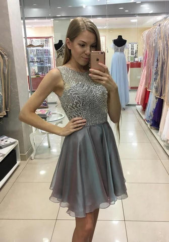 Beautiful Gray Short Beading Homecoming Dresses Cocktail Dresses