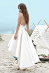 Simple Spaghetti Straps V-neck High Low Short Prom Dress Beach Wedding Dress N562