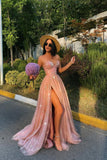Coral A-Line High Slit Sweetheart Long Prom Dress PD0201