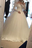 Ball Gown Long Sleeve Wedding Dress With Lace Off the Shoulder Tulle Bridal Dress N1113
