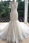 Gorgeous Mermaid Sweetheart Sleeveless Lace Tulle Long Wedding Dress,Lace Bridal Dress