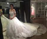 Gorgeous Ball Gown Off-the-shoulder Chapel Train Lace Wedding Dress Bridal Dress N467