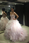Pink Strapless Sweetheart Ball Gown Layers Wedding Dress,Princess Prom Dress,N471