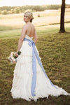 Vintage Beige Strapless Sweetheart Sleeveless Sweep Train Layers Beach Wedding Dress N481
