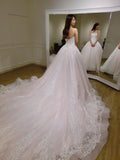 Gorgeous Ball Gown Baby Pink Lace Appliques Wedding Gown,Princess Bridal Dress,N412
