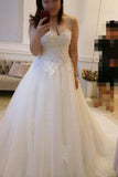 Ball Gown Strapless Ivory Lace Tulle Wedding Gown with Sweep Train,Bridal Gown,N448