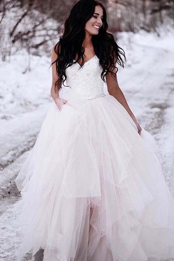 Charming Straps Lace Top Backless Tulle Asymmetrical Wedding Dress N1264