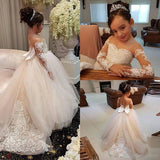 Gorgeous Long Sleeveless Appliqued Tulle Long Flower Girl Dress With Bow F038