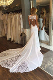 Mermaid Sexy Sheer Neck Wedding Dress With Lace Unique Ivory Bridal Dress N936