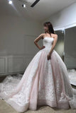 Gorgeous Ball Gown Baby Pink Lace Appliques Wedding Gown Princess Bridal Dress N412