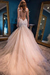 Gorgeous Mermaid Sweetheart Sleeveless Watteau Train Tulle Wedding Dresses with Lace Top,N348
