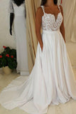 Ivory Spaghetti Strap Lace Top Wedding Dress,A-line Sweetheart Beach Wedding Dress,N158