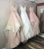 Cheap A-Line Spaghetti Straps Sleeveless Tulle Long Wedding Dress,Prom Dress,N572