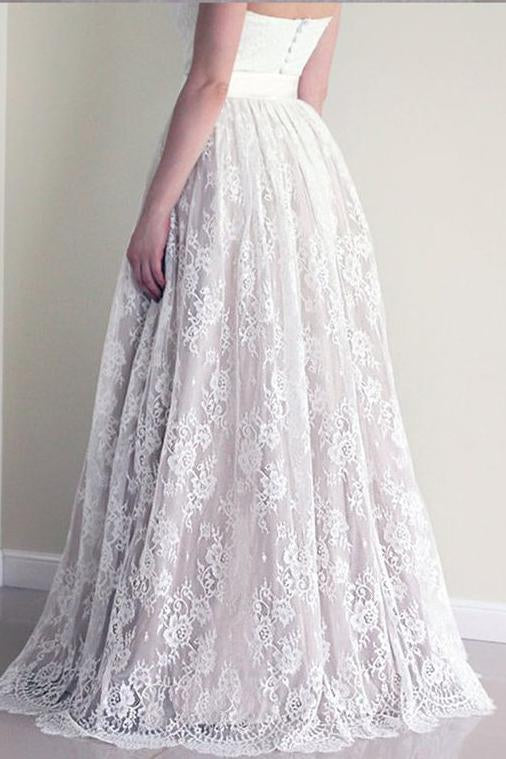 A Line Sweetheart Lace Wedding Dress Cheap Strapless Lace Bridal Dress N1115