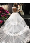 Ivory Deep V-Neck Long Sleeves Lace Appliques Chapel Train Tiered Wedding Dress N2083
