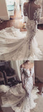 See-through Mermaid Wedding Dress Lace Appliques Long Sleeves Sheer Tulle Bridal Dress N202
