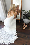 Spaghetti Straps Lace Wedding Dress With Side Split Ivory Long Backless Split Bridal Dress N945
