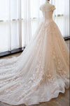 Ball Gown Off the Shoulder Lace Appliqued Wedding Dress, Ivory Bridal Dress N2586