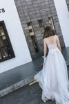 2017 Newest Applique Simple Tulle Wedding Gown,Beach Wedding Dress With Train,N152