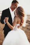 Long Sweetheart Tulle Boho Wedding Dress With Lace, Court Train Rustic Wedding Gown N2255