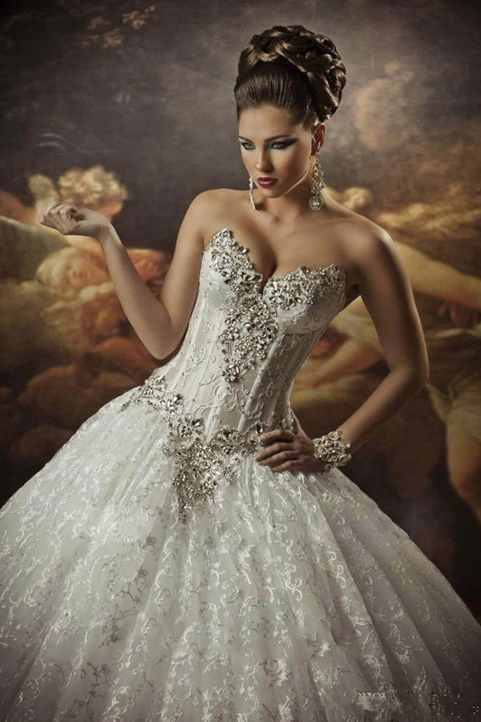 Gothic Style Corset Ball Gown Lace Wedding Dress Sweetheart Beaded Bridal Dress N1299