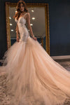 Gorgeous Mermaid Sweetheart Sleeveless Watteau Train Tulle Wedding Dress With Lace Top N348