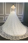 Vintage Lace Long Sleeve Wedding Dress A Line V Neck Lace Bridal Dress N1228