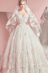 Vintage Princess Sleeveless Ball Gown Ivory Wedding Dress with Flowers and Beads,N353