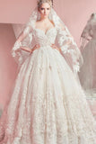 Vintage Princess Sleeveless Ball Gown Ivory Wedding Dress with Flowers and Beads,N353