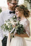 Puffy Half Sleeves Backless Wedding Dress, Floor Length Long Beach Wedding Dress N2250