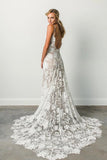 Spaghetti Straps Backless Lace Wedding Dress Lace Boho Wedding Dress N2212