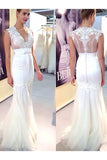 Long Applique Tulle V-neck Sleeveless Mermaid Wedding Dress Sexy Bridal Dress N848