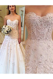 Elegant Sweetheart Lace Appliques Strapless Wedding Dress Bridal Dress N2082