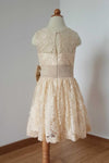 A Line Ankle Length Sleeveless Ruched Lace Flower Girl Dress With Bow F029
